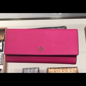 MCM Saffiano leather pink fold wallet